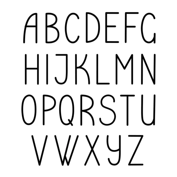Ručně kreslené černé písmena anglické abecedy ve stylu čmáranice vektorové ilustrace, kaligrafie abc, roztomilé legrační dekorativní rukopis, obrysová kresba — Stockový vektor