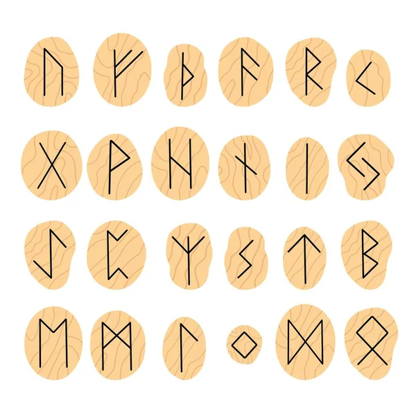 Old runes set, ancient Scandinavian alphabet vector illustration, hand drawn typography, esoteric concept — Vettoriale Stock