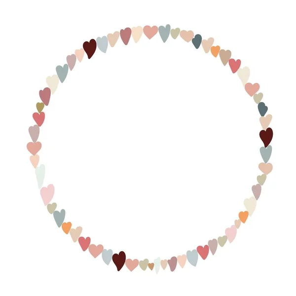 Boho style hearts round frame simple vector illustration in trendy pastel colors, symbol of love holiday, St Valentine day celebration collection for making cards, banners, modern posters — Stock Vector