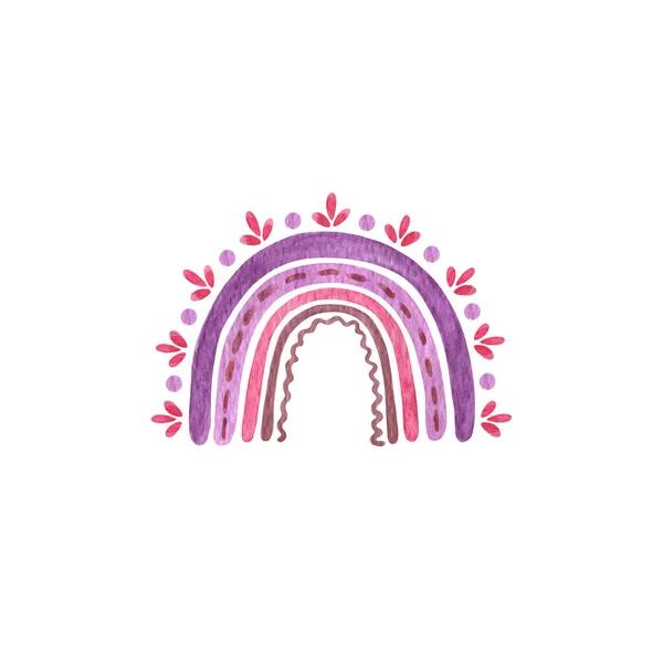 Rosa, arco iris violeta lindo cuarto de niños acuarela ilustración simple en estilo dibujado a mano, adorno de moda de los niños para la ducha del bebé, decoración del cuarto de niños, fiesta, tarjetas, invitaciones, papelería, diseño positivo —  Fotos de Stock