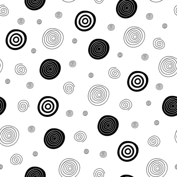 Elementos abstractos simples formas circulares redondas en blanco y negro, patrón lineal sin costuras, ornamento geométrico repetido para textiles, papel de regalo, decoración para el hogar — Archivo Imágenes Vectoriales