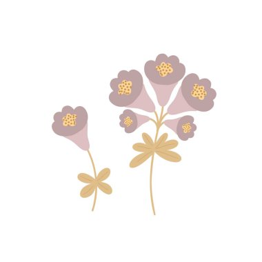Düz stil vektör illüstrasyonunda basit pastel renkli çiçek, baharın sembolü, sıcacık ev, bahar bayramı kutlaması dekoru, kartlar için klişe, pankart, bahar dekorasyonu