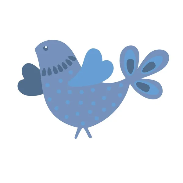 Söt liten blå fågel vektor illustration i enkel tecknad stil, gratulationskort illustration för barn — Stock vektor