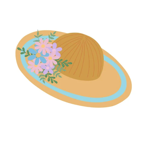 Las mujeres de moda sombrero decorado con flores vector ilustración, elegante accesorio de verano — Archivo Imágenes Vectoriales