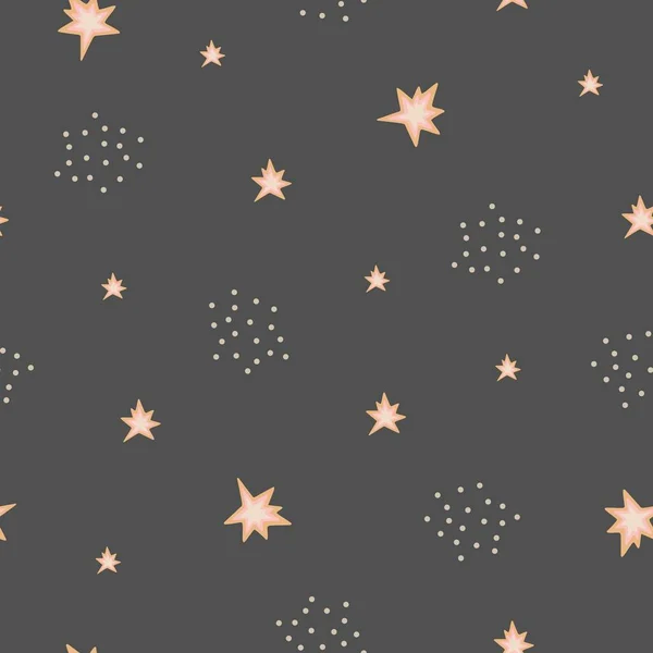 Bohemian style stars, polka dots seamless pattern, simple cartoon vector illustration, repeat ornament, greeting card illustration for children, nursery decor, poster, textile, gift paper — Stock Vector