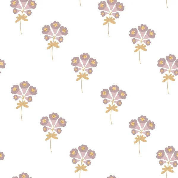 Simple Pastel Colored Floral Seamless Pattern Flowers Leaves Flat Style — стоковый вектор