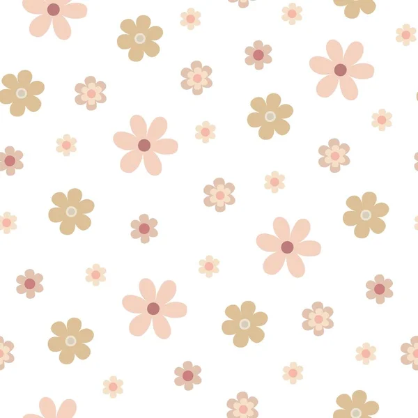 シンプルなパステルカラーの花シームレスなパターン 葉フラットスタイルベクトルイラスト 春のシンボル 居心地の良い家 休日のお祝いの装飾は ファブリック 春の装飾に最適です — ストックベクタ