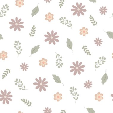 Basit pastel renkli çiçek deseni, çiçekler, düz stil vektör çizimi, baharın sembolü, sıcacık ev, tatil kutlaması dekoru tekstil, kumaş, bahar dekorasyonu için mükemmel.