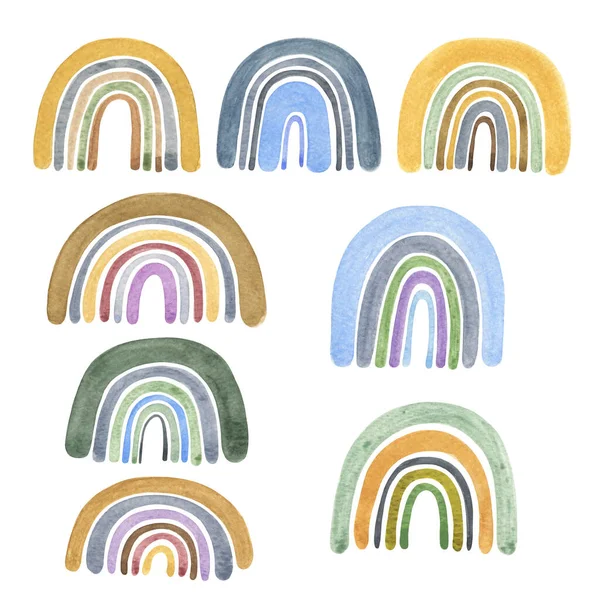 Boho gökkuşağı set suluboya İskandinav illüstrasyonu, bebek partisi konsepti el yapımı tasarım unsuru, moda desen çocuk dekorasyonu için mükemmel, çocuk posteri, kağıt işçiliği, pozitif klişe, kağıt işçiliği