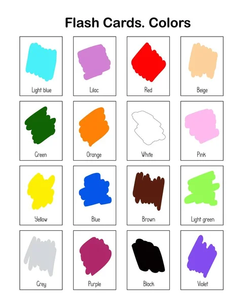 Farbige Lernkarten Zum Ausdrucken Unterrichtsenglisch Arbeitsblatt Für Kinder Kinderkrippe Kindergarten — Stockvektor