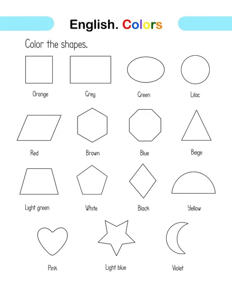 Farbe Und Form Ausdruckbares Arbeitsblatt Für Aktivitäten Englischunterricht Für Kinder — Stockvektor