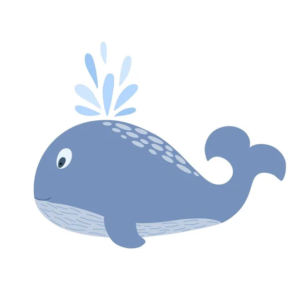 かわいいクジラ海洋動物シンプルなフラット漫画ベクトルイラスト 子供のための野生の海洋生物面白いキャラクターデザイン 保育園 ポスター グリーティングカード 家の装飾 — ストックベクタ