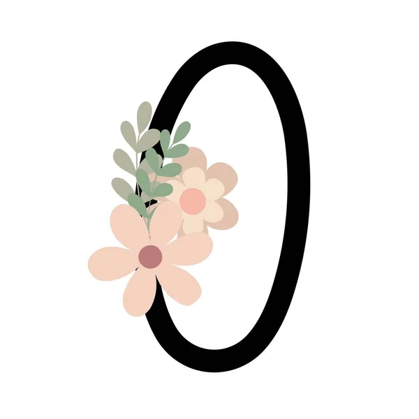 Número Zero Decorado Com Flores Ilustração Vetorial Monograma Floral Estilo —  Vetores de Stock