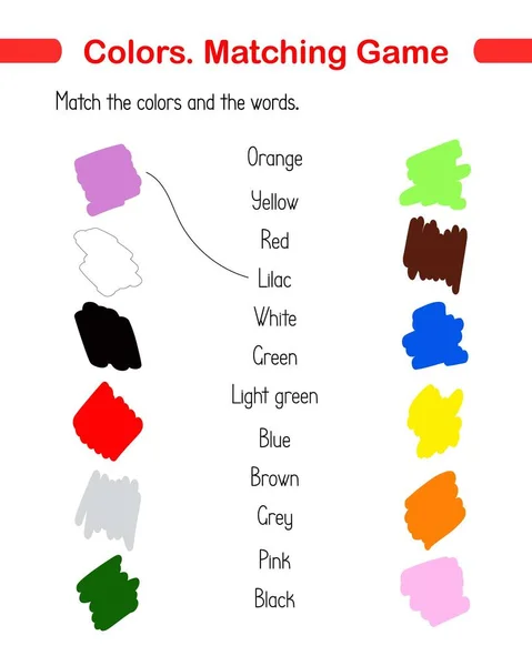 Farbige Flecken Und Wörter Passend Spiel Vektor Illustration Aktivitäten Für — Stockvektor