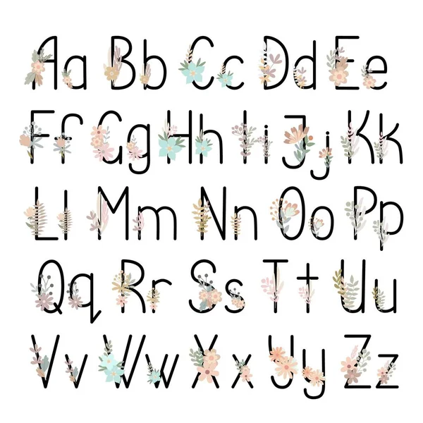Letter English Latin Alfabet Hoofdletters Kleine Letters Versierd Met Bloemen — Stockvector