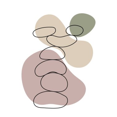 Şekilsiz şekiller, rahatlama, meditasyon ve yoga konsepti, boho renkleri taş piramidi, afişler, posterler, kartlar, baskılar, duvar sanatı