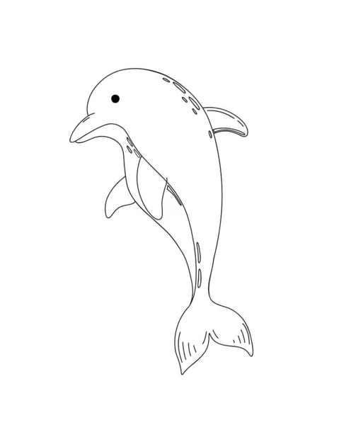 Cute Dolphin Outline Hand Drawn Doodle Cartoon Vector Illustration Underwater — 图库矢量图片