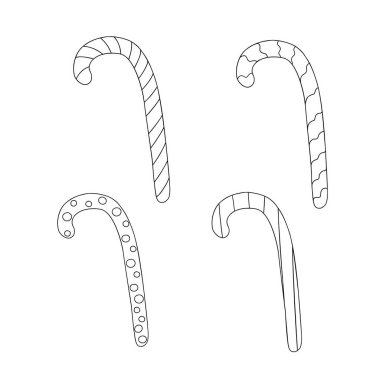 Geleneksel şeker kamışı tatlı Noel zamanı dekoratif şekerleme, basit taslak vektör çizimi el çizimi karalama tarzı Noel dekoru, kart, davetiye, boyama kitabı