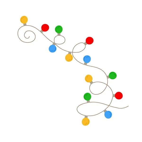 Χριστούγεννα Πολύχρωμα Φώτα Σγουρά String Γιρλάντα Απλό Doodle Χέρι Που — Διανυσματικό Αρχείο