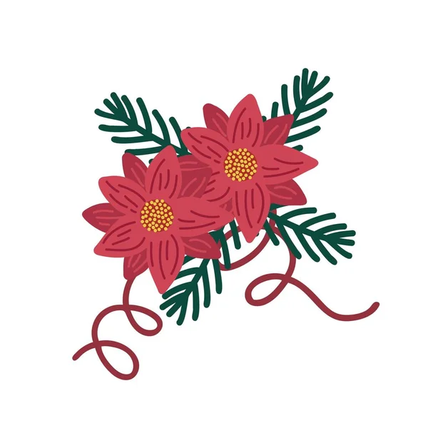 Fleur Poinsettia Rouge Branches Plantes Traditionnelles Vacances Hiver Illustration Vectorielle — Image vectorielle