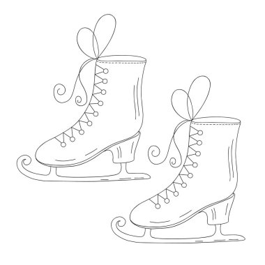 Buz patenleri karalama vektör çizimi, kış tatili veya spor aktivitesi, sağlıklı yaşam tarzı ve hobi için ayakkabılar