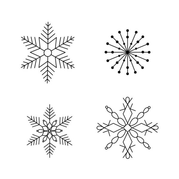 雪の結晶クリスマスセットシンプルなドア線形手描きベクトルイラスト 冬の休日季節の挨拶カード 招待状 バナー ポスター ステッカーのための新年の要素 — ストックベクタ