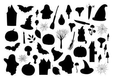 Cadılar Bayramı tatil eli, mevsimlik ev ya da parti dekorasyonu için karalama vektör çizimi, basit siluet, minimalist konsept, sonbahar bayramı kutlaması, korku hikayesi konsepti