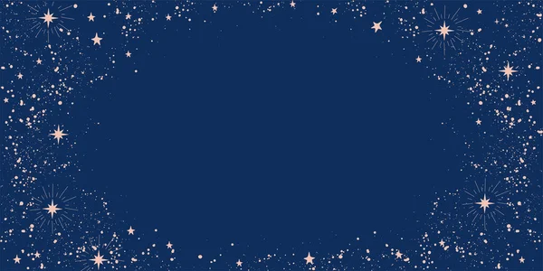 Modré pozadí s hvězdami a místo pro text. Kosmický modrý prapor s kopírovacím prostorem pro astrologii, tarot, horoskop. Moderní vektorová tapeta. — Stockový vektor