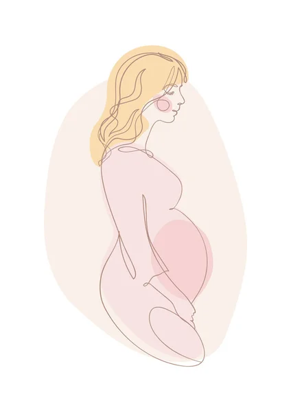 Schwangere Linie Symbol in zarten Pastellfarben. Schwangerschaft und Mutterschaft Konzept, Familienträume, moderne Vektorillustration isoliert auf weißem Hintergrund. — Stockvektor