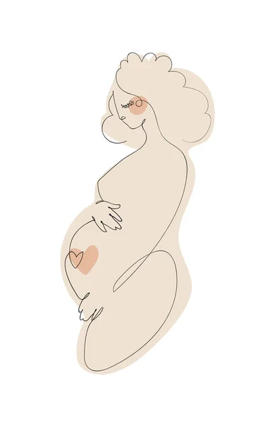 Icono de mujer embarazada, concepto de embarazo y maternidad, dibujo a mano de una línea, logotipo para tienda de ropa, productos de maternidad. Ilustración vectorial aislada sobre fondo blanco. — Archivo Imágenes Vectoriales
