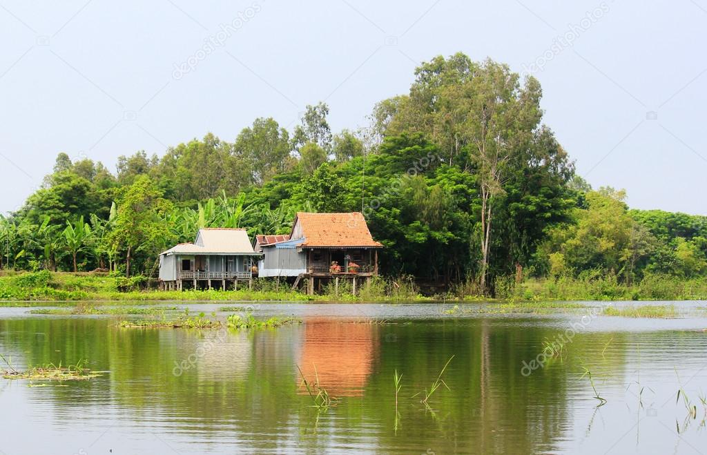 Typical countryside house on the riverbank, southern Vietnam