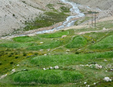 Kuzey Hindistan, Ladakh 'ın dağ manzarası. Ladakh, Jammu ve Kashmir eyaletinin çorak ama güzel bir bölgesidir..