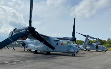 Singapore - Feb 12, 2020. Military airplane docking at Changi Airport in Singapore.