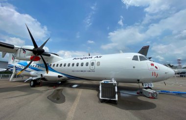 Singapore - Feb 12, 2020. Passenger airplane docking at Changi Airport in Singapore.