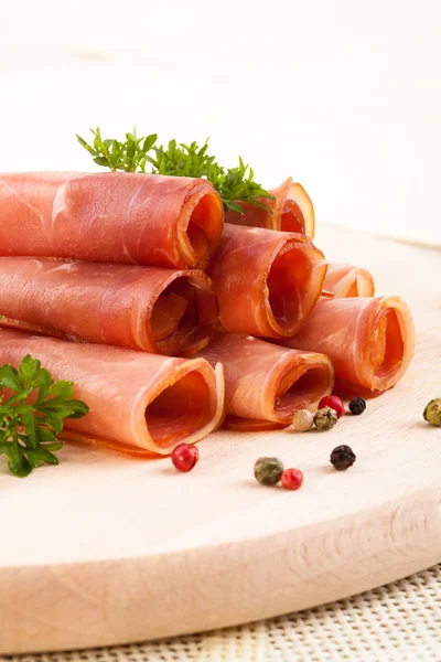 Rolls with smoked ham — Stock Photo, Image