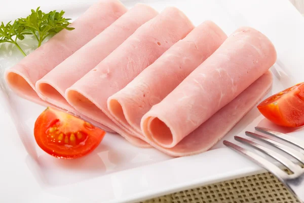 Cooked ham served on a plate — Stock Photo, Image