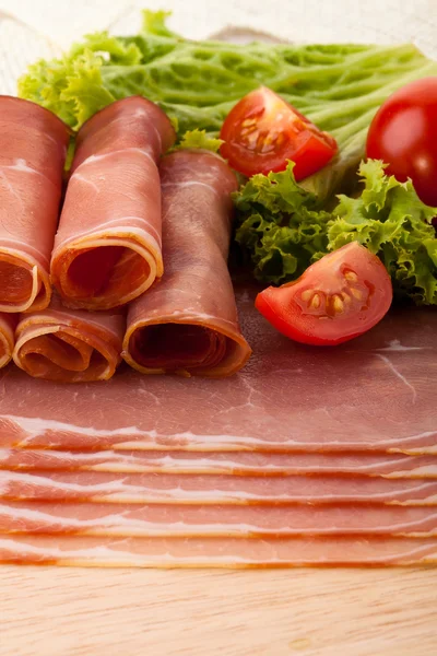 Rolls with smoked ham — Stock Photo, Image