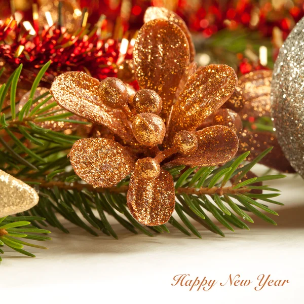 Cartão de Natal com estrela e decorações — Fotografia de Stock