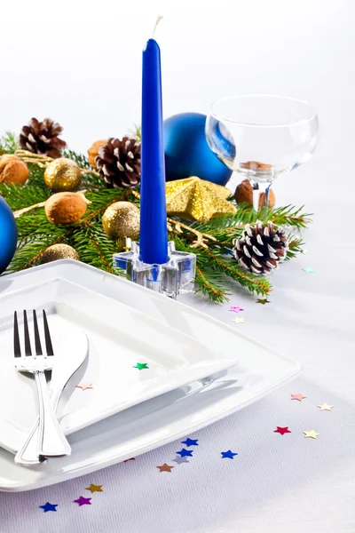 Christmas place setting with christmas decorations — Stock Photo, Image