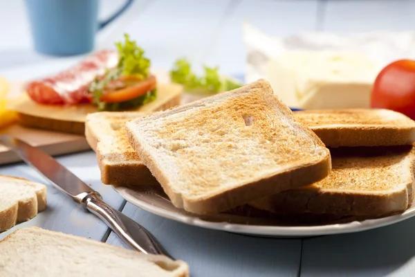 Breakfast with a toasted bread — Stock Photo, Image