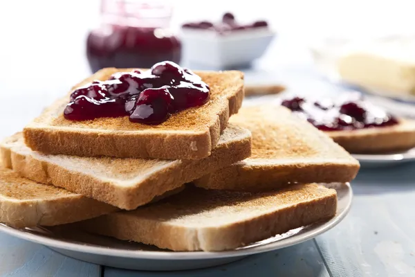Breakfast with bread toast — Stock Photo, Image