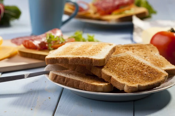 Breakfast with a toasted bread — Stock Photo, Image