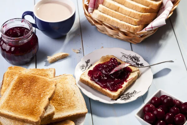Breakfast with bread toast — Stock Photo, Image