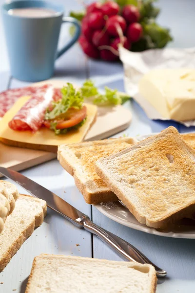 Breakfast with a toasted bread — Stock Photo, Image