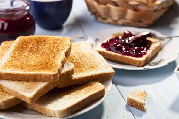 Breakfast with bread toast — Stock Photo, Image