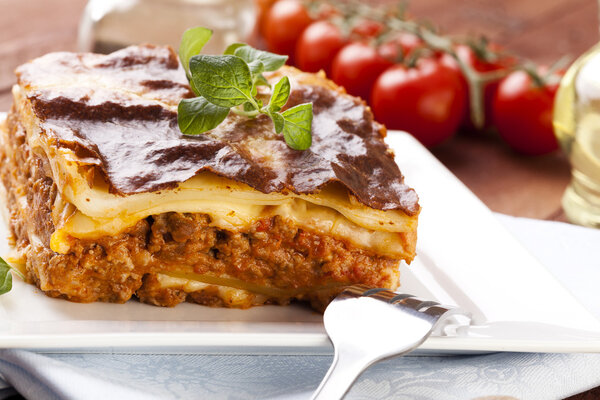 Portion of tasty lasagna on a plate