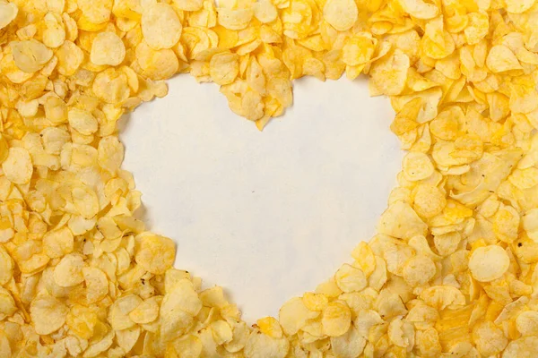 Heart Background Made Chips Prays Popcorn Top View — Stock Photo, Image