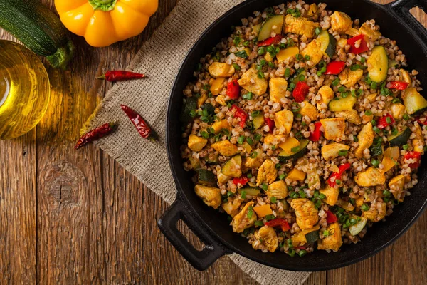 Buckwheat Chicken Vegetables Top View — Stock Photo, Image