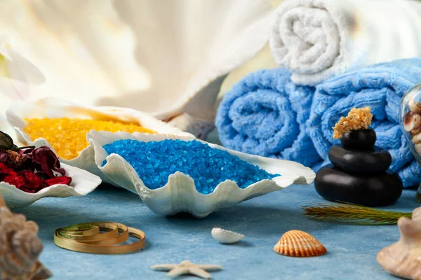 Spa Accessories Bath Salts Sea Shells — Stock Photo, Image