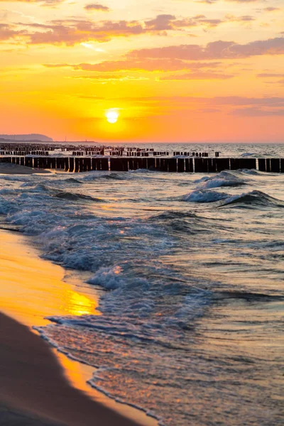 Wooden Breakwater Waters Baltic Sea Sunset Long Exposure Time — Stock Fotó